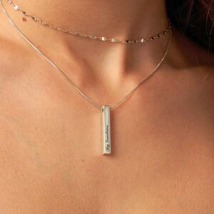 NWT Oak & Luna 3 Affirmations Engraved 925 Sterling Silver Pillar Bar Necklace